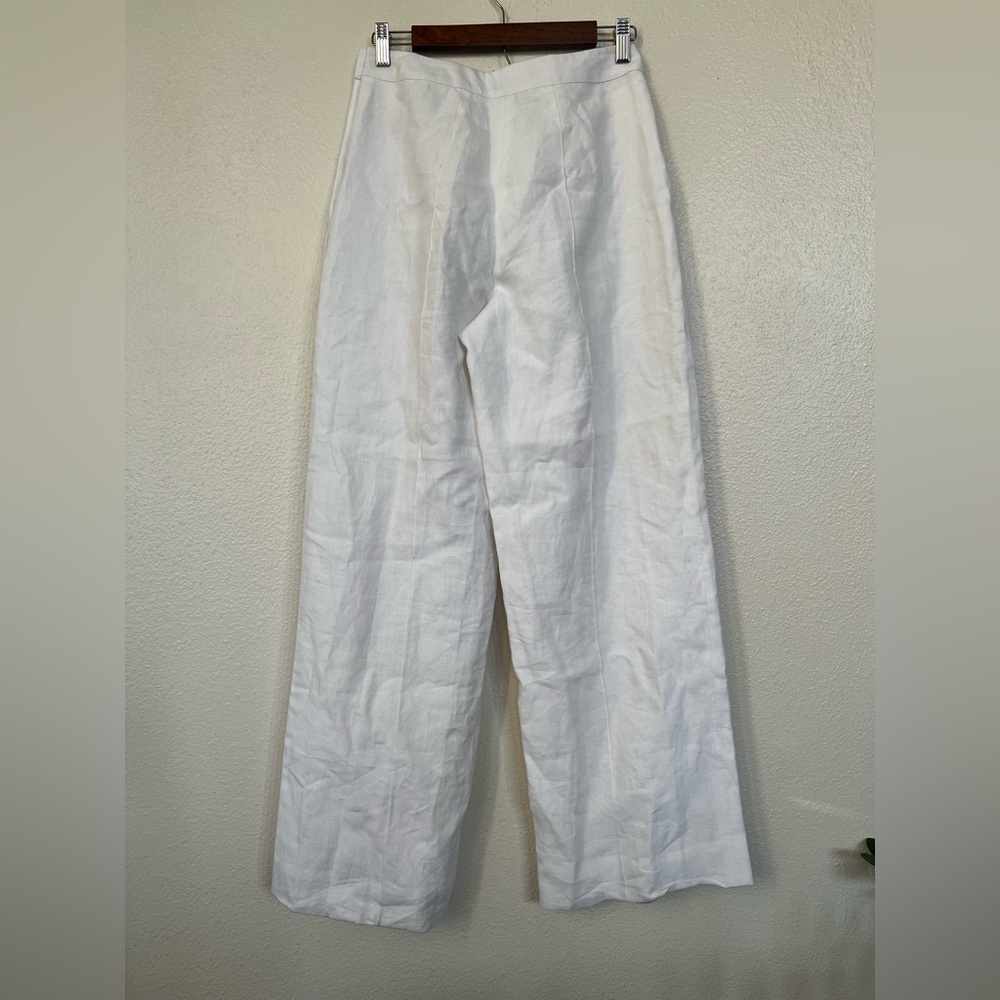 J.Peterman White Linen Button High Rise Wide Leg Pants - Picture 6 of 6